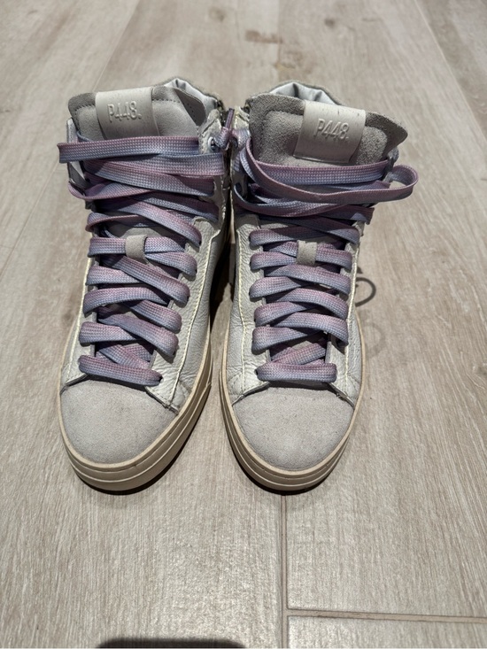 P448 Shoes - P448 Women's Taylor Lond High-Top Sneakers in Light Gray Lavender Laces Size